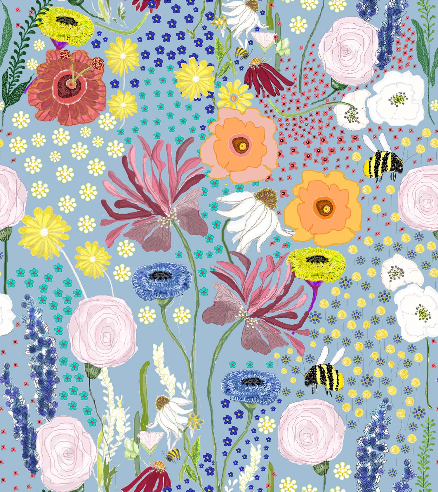 Bee Garden(Soft Blue-Grey) (PS 219)