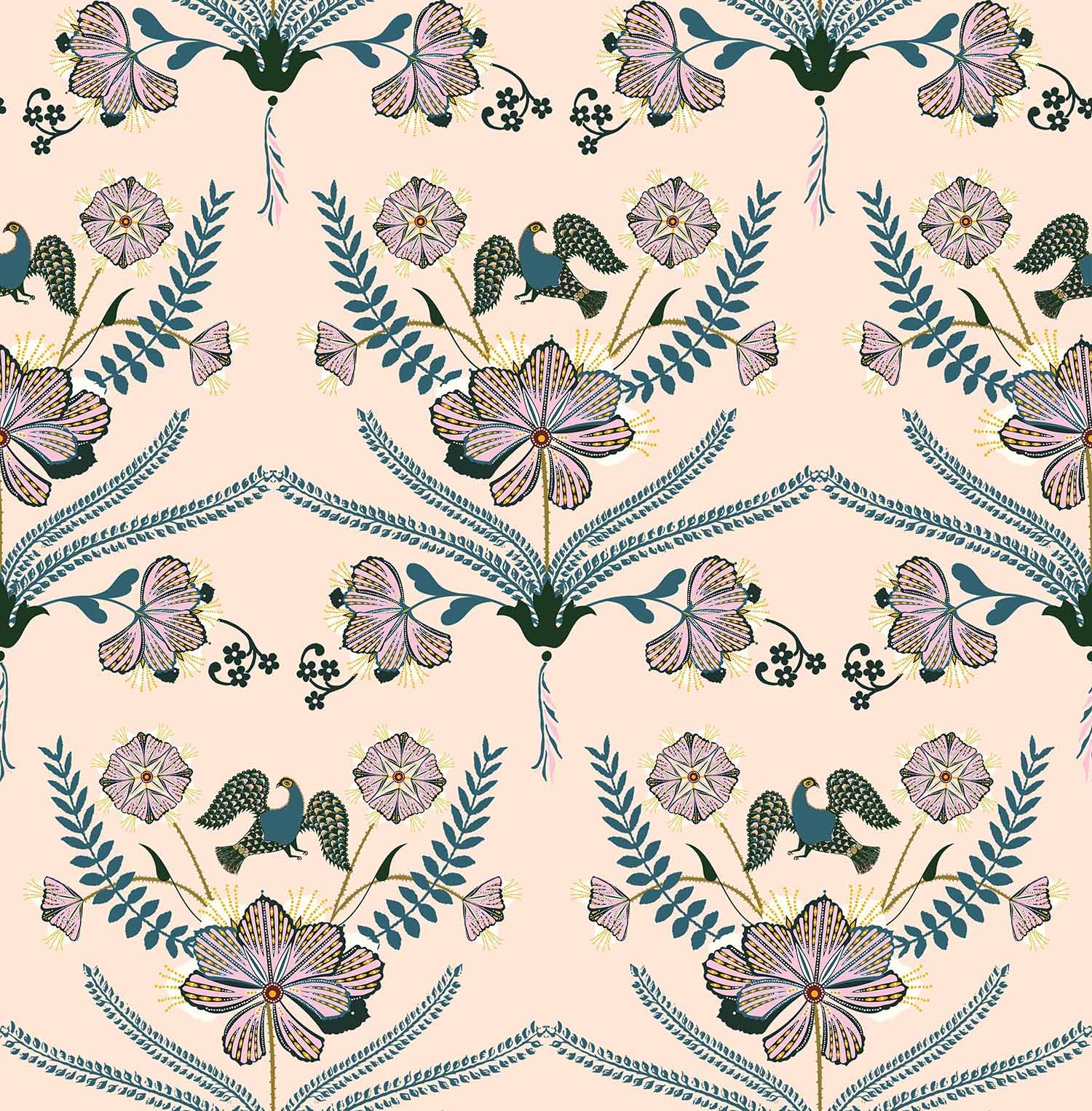 Botanical Garden(Pale Peach,Slate Blue-Green) (PS 138)